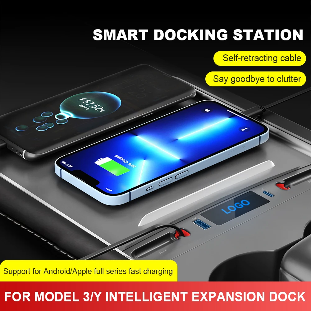 Type C Expansion Dock Digital Display QC3.0 Docking Station 27W PD Center Console Smart Sensor Plug and Play for Tesla Model 3 Y