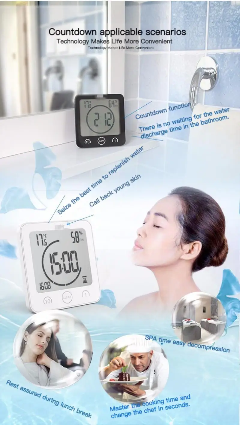 fancy wall clock LCD Bathroom Wall Clock Shower Clocks Timer Digital Waterproof Water Splashes  Temperature Humidity Kitchen Washroom Time wall clocks for sale