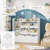 Toy Storage Organizer with 3 Movable Drawers, Bookshelf and Bookcase with 6 Plastic Bins & 2 Storage Cubbies, Toy Chest 4