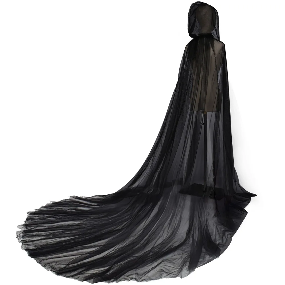 

Halloween Cape for Women Black White Red 3 Color Hood Tulle Mesh Cloak Wedding Bridals Witch Floor Length Soft Cloaks Costumes