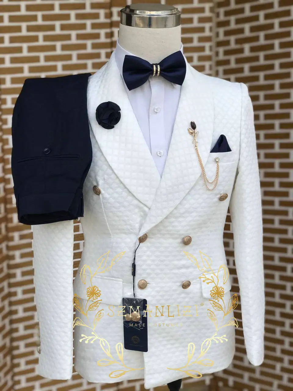 Fashion White Men Suits Slim Fit Double Breasted Blazer Pants 2 Pieces Tailor-made Luxury Business Party Wedding Tuxedos for Men
