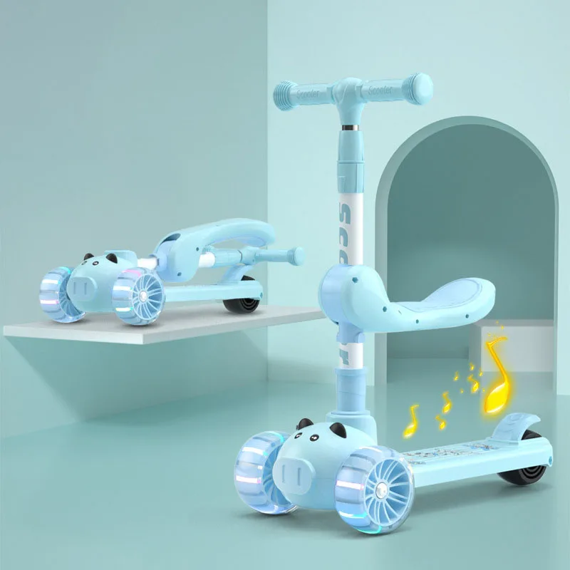Kick Scooter Per Bambini Con Altoparlante Musicale Flash Wheel Pieghevole Single Board Lift Altezza Regolabile Per 2-12 Anni Scooter Per Bambini