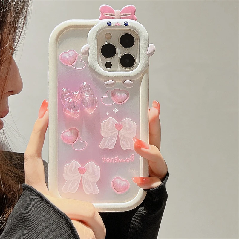 2in1 for iPhone 14 Pro Max Case for Women Girls Heart Cute Kawaii