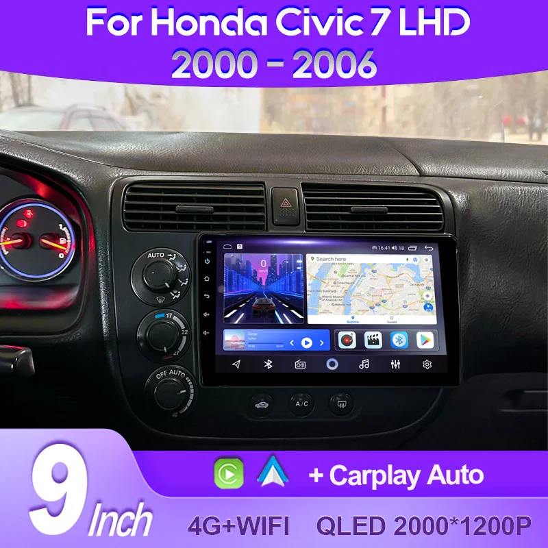 

QSZN For Honda Civic 7 2000 - 2006 LHD 2K QLED Android 13 Car Radio Multimedia Video Player GPS AI Voice 4G CarPlay Head Unit