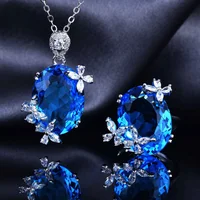 Nouvelle mode 2026 : Collier et bague de fiançailles pour femme en zircon cubique bleu marine. Version de luxe. Convient pour les occasions festives. Exquis 2