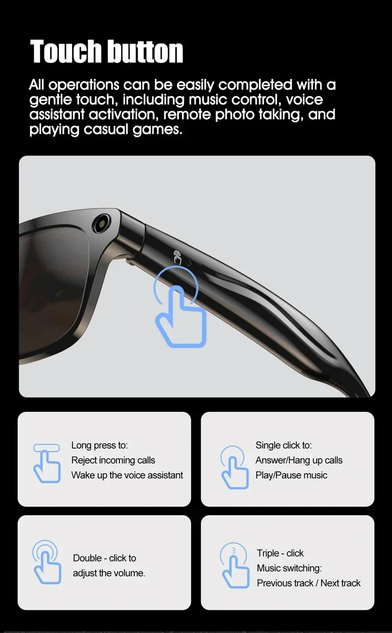Lenovo 8K AI Smart Glasses With 100MP Camera Chat GPT Touch Sport Sunglasses Bluetooth Call Video Music Player ForMen Women