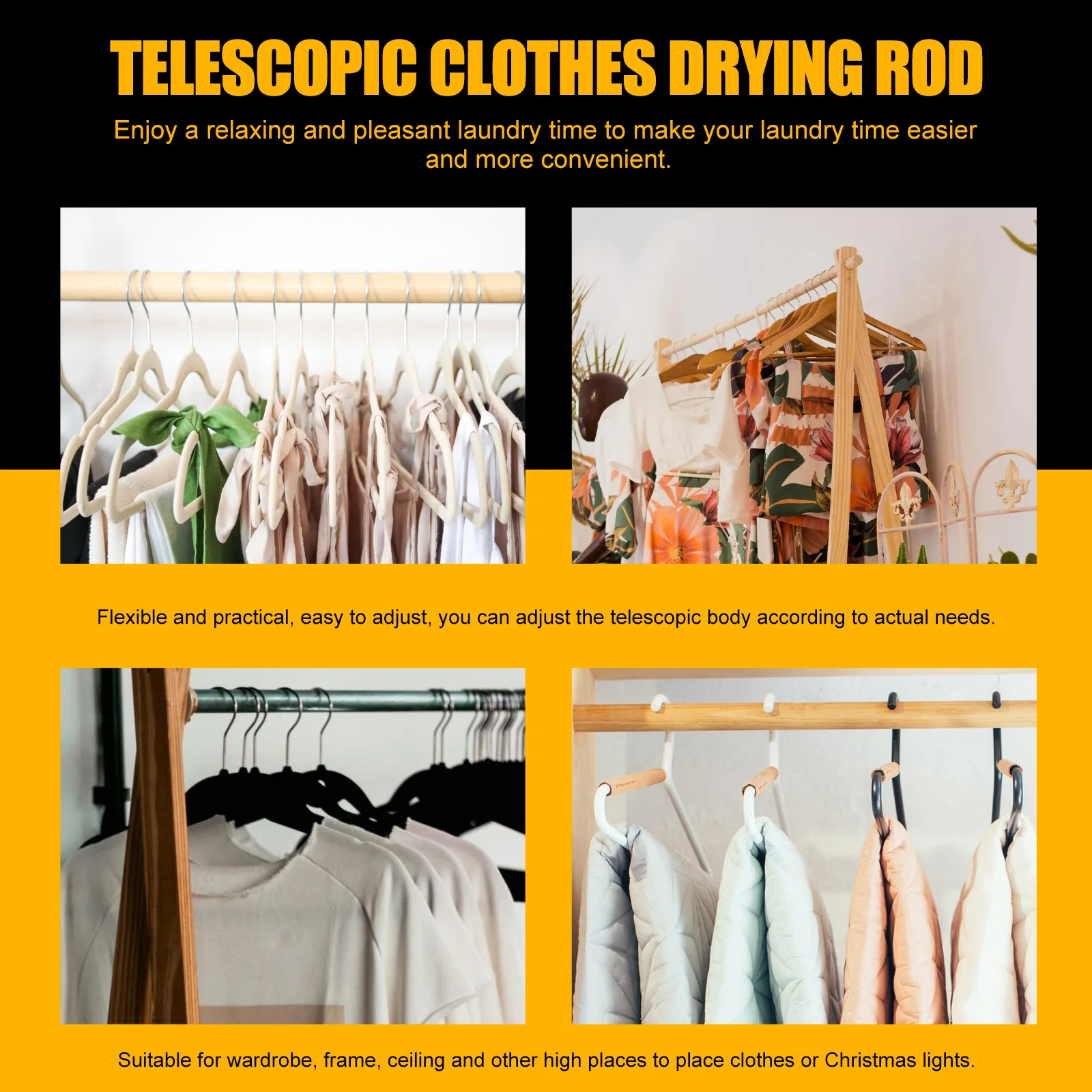 Adjustable Splicable Clothes Rod Extendable Aluminum Pole Clothing Hanger Wardrobe Rack Drying Racks Home Storage ganization 5