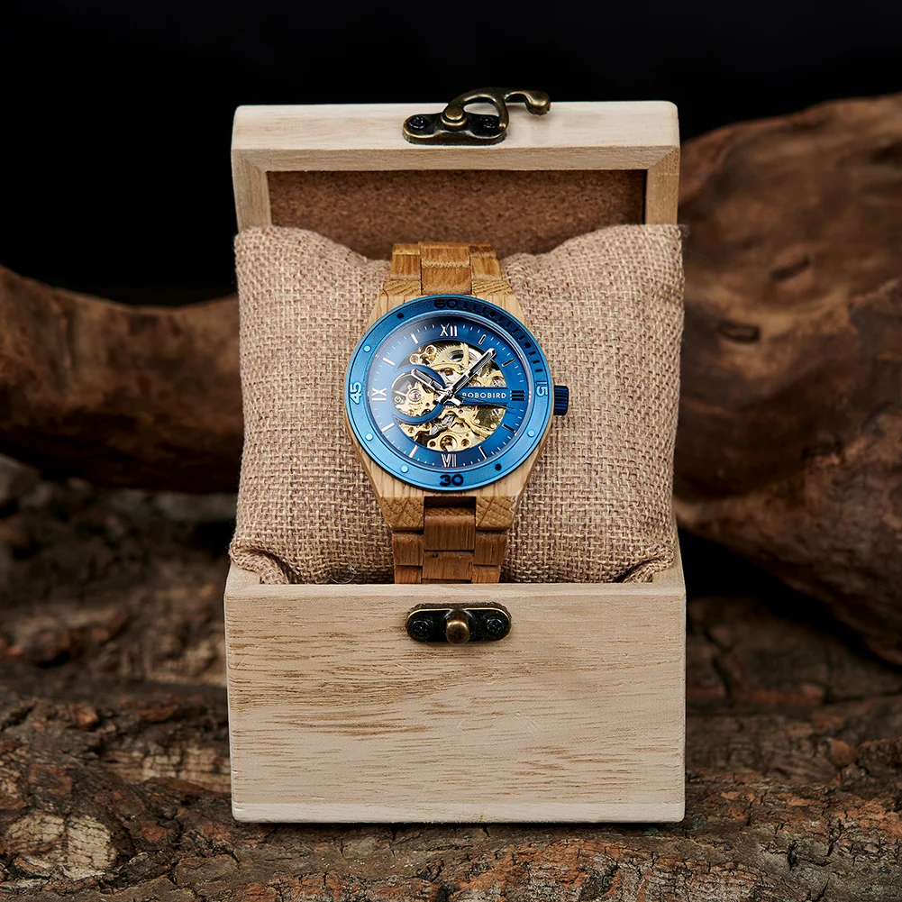 BOBO BIRD-Montre-bracelet en bois pour homme, montre mécanique automatique évidée, cadeau parfait pour la fête des pères, boîte en bois, nouvelle mode, 2023