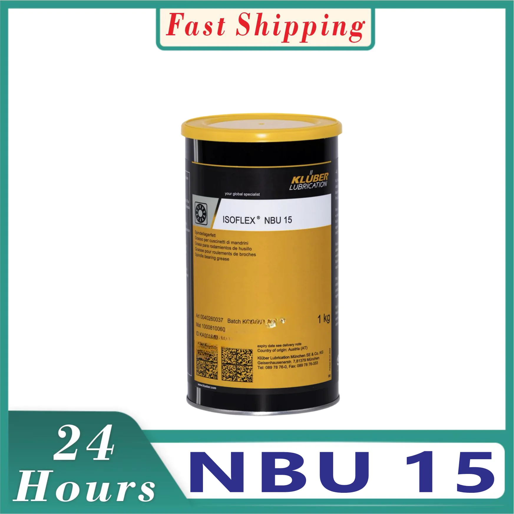Kluber 윤활 스핀들 베어링, 기계 공구 스핀들 정밀 섬유 기계용, ISOFLEX NBU 15, 1kg