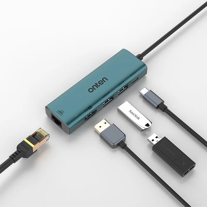 ONTEN Original UC125 Tpye-C Multi-Function Docking Station 5-in-1 HDTV RJ45 USB DP 3.0 HUB 6