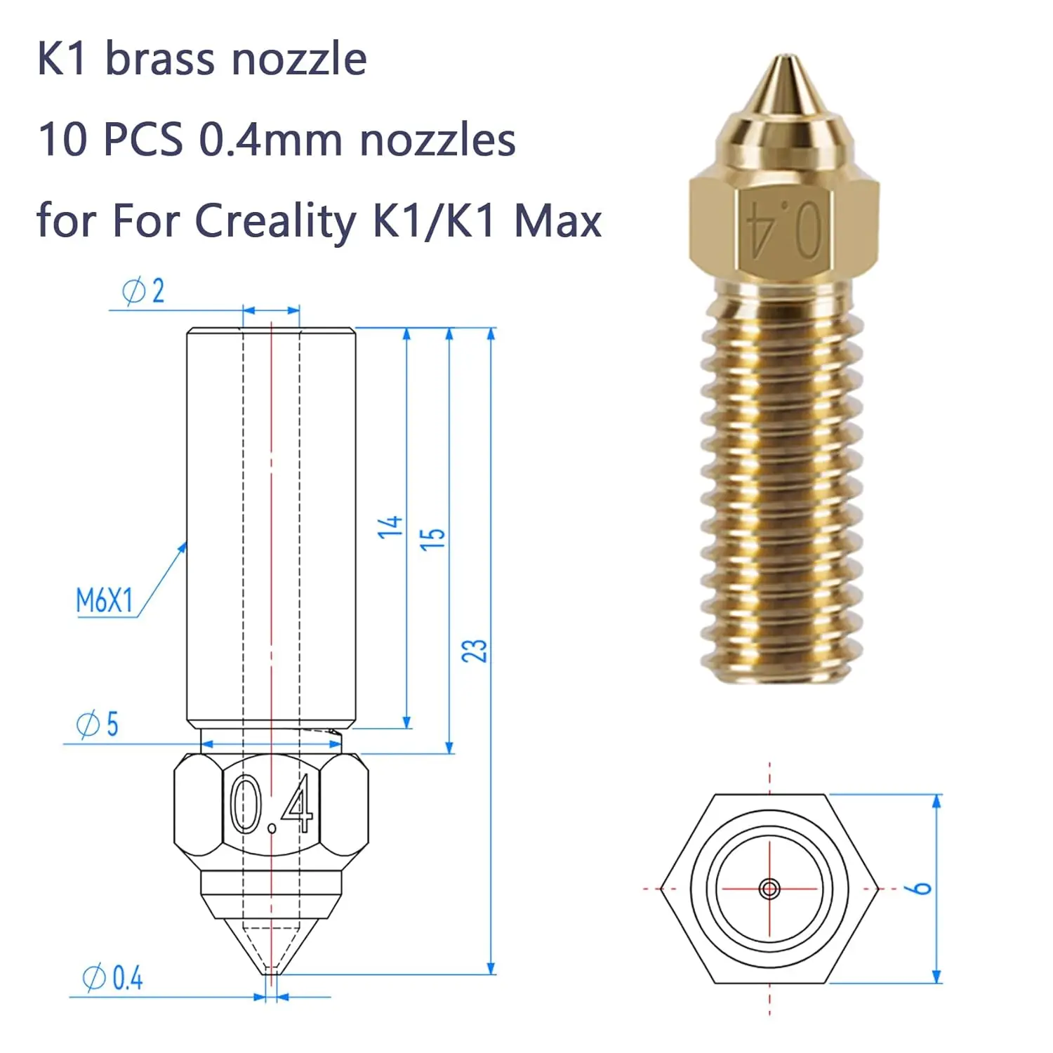 고속 황동 노즐 키트, K1, K1 Max, Ender 3 V3 KE, CR-10 SE, CR-M4 3D 프린터 키트용, 0.4mm 노즐 키트, 10 개