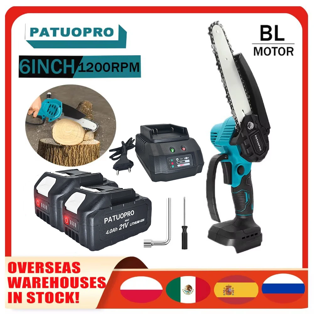 PATUOPRO Mini Electric Chainsaw, Brushless Cordless Portable Handheld 6 Inch 1200RPM Pruning Garden Logging Saw For Makita 18V Battery