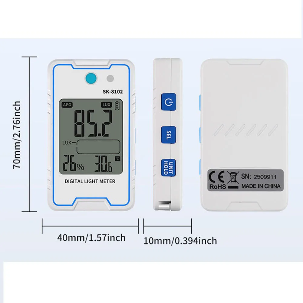 스트로브 테스트 기능이 있는 미니 버전용 디지털 조도계 SK-8102 10Hz-10kHz 깜박임률 0-99% 0.1-999900 Lux