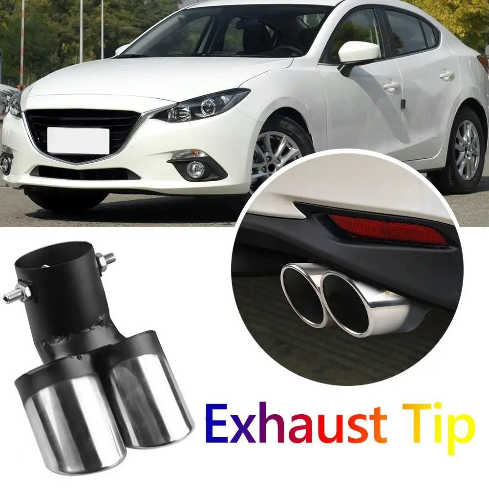 Car Tail Pipe Muffler General One Out Two Grilled Blue Throat Stainless Steel Exhaust Pipe Modification Styling
