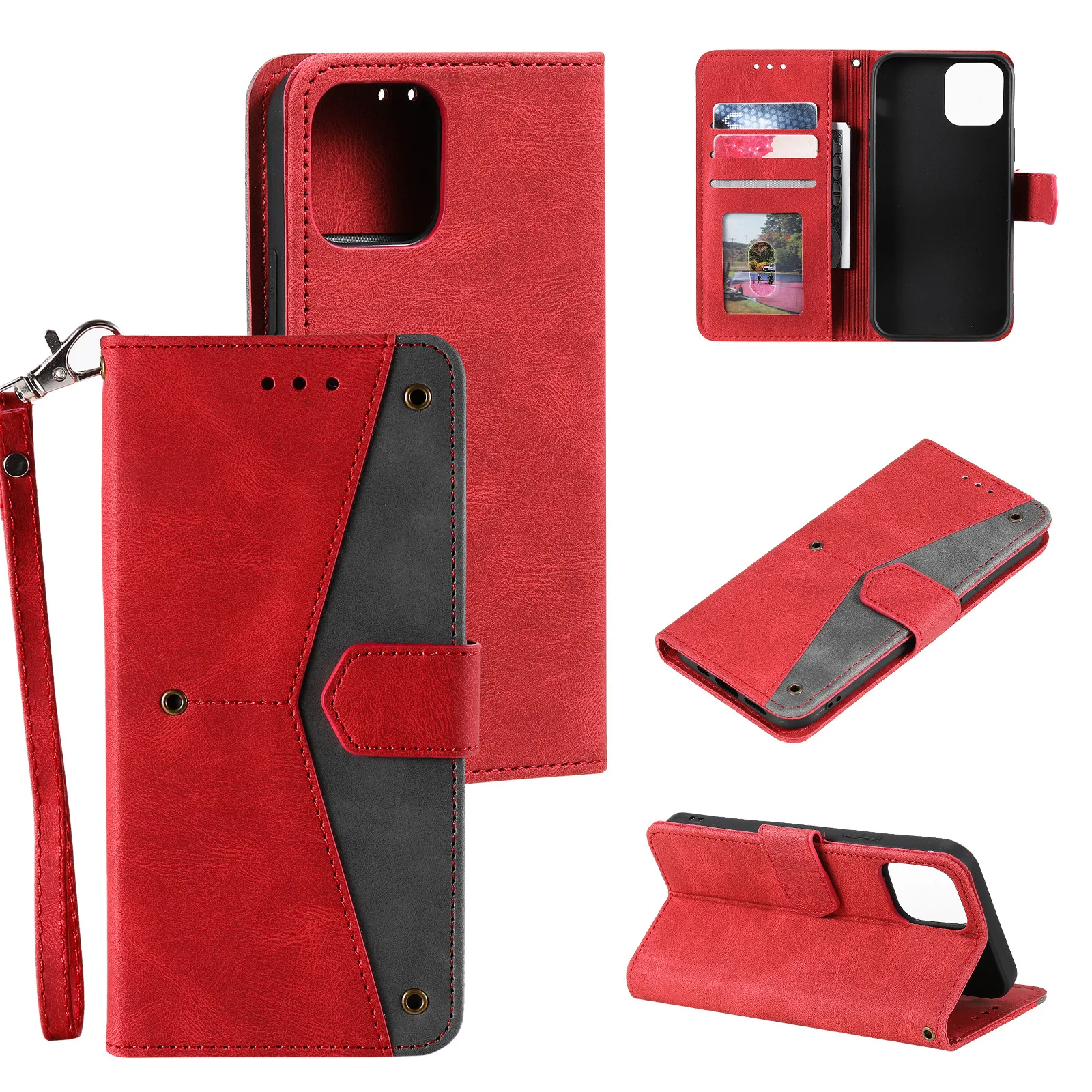 Luxury Leather Handbag Wallet Case with Lanyard and 3 Card Slots, Book Flip Cover Design