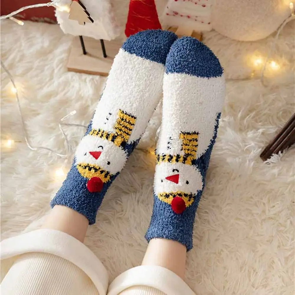 Elk Santa Claus Cartoon Christmas Hat Floor Sleep Socks Middle Tube Socks Christmas Socks Women Hosiery Coral Velvet Socks