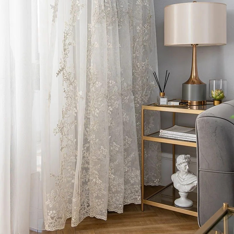 1PC Princess Style Embroidered Window Screen White Gauze Semi Transparent Partition Curtain Lace Minimalist, Romantic 3