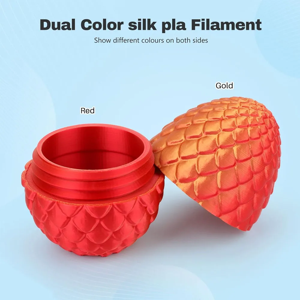 1.75mm 듀얼 컬러 실크 PLA 필라멘트, ±0.02mm 정밀도, 메탈릭 광택 질감, 200/250/500/1000g, 4색 세트