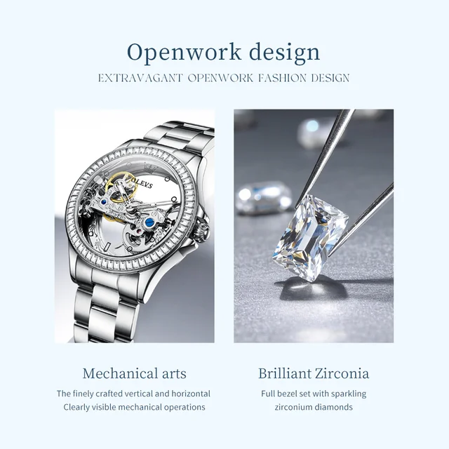 OLEVS Skeleton Automatic Watch for Women with automatic movement, openwork dial, and luminous hands – includes free shipping to Singapore