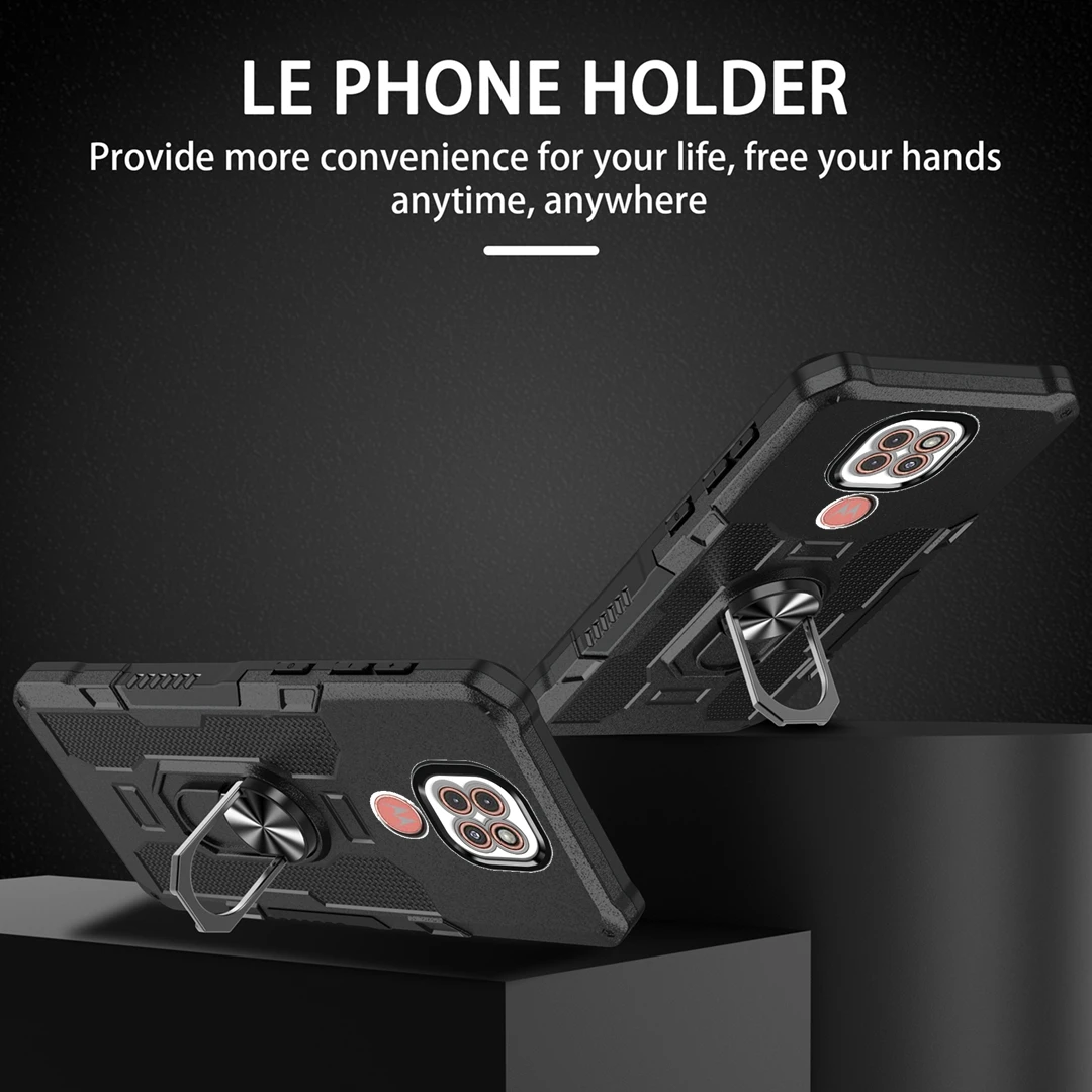 Magnetic Ring Stand Holder Shockproof Armor Phone Case with Silicone Bumper Back Cover