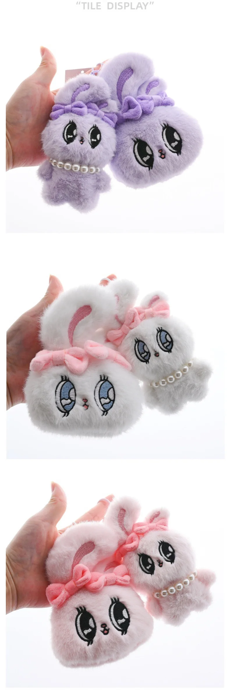 13cm kawaii große Augen Kaninchen Plüsch tier Schatz Bowknot Schlüssel bund schöne Rucksack Geldbörse Tasche Handtasche gefüllt Anhänger Geschenk – Detail 11