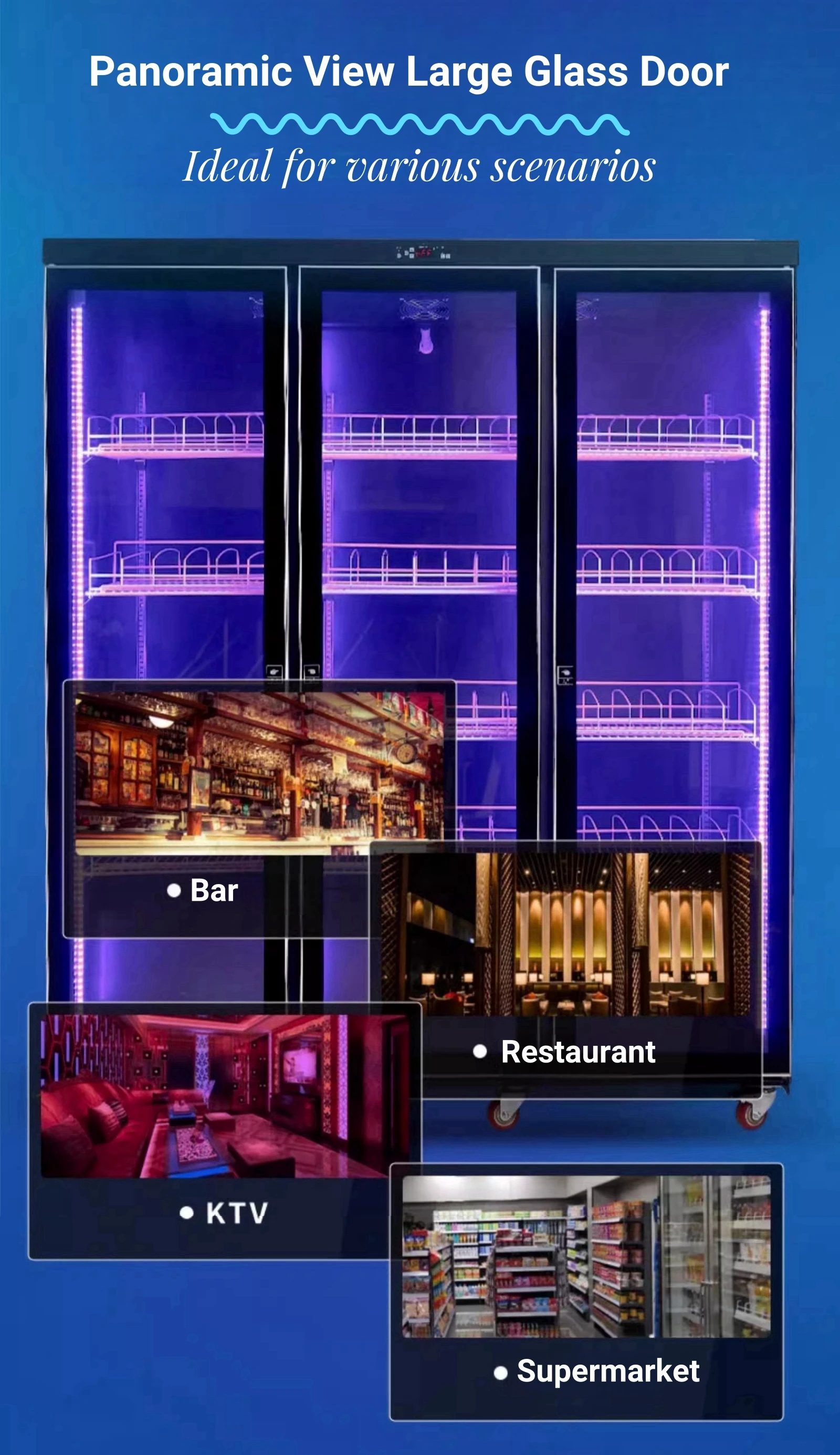 9-Commercial Refrigerator Upright Drink Freezer with Three Glass Doors Single-Temperature Vertical Display Freezer