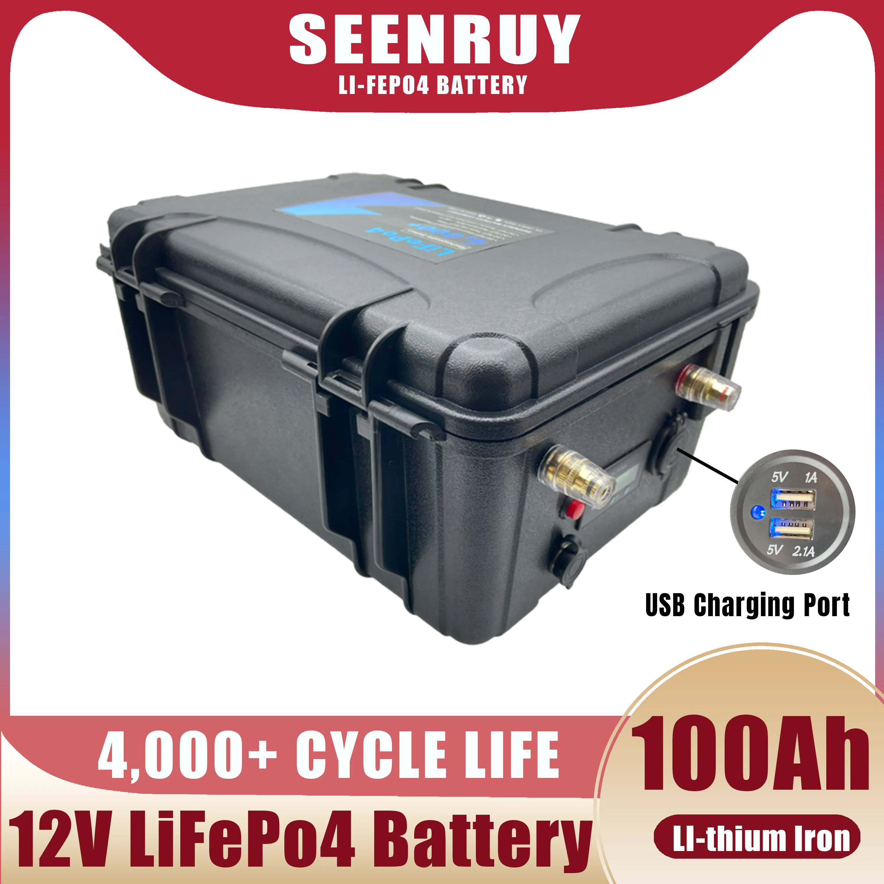 Waterproof IP67 12V 100Ah Lithium Iron Battery Pack for Fishing Boat Propeller Marine Propulsion