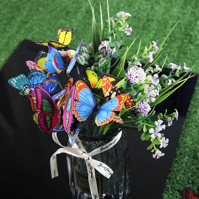 Butterfly Decoration 24PCS 10PCS 3D PVC Simulation Outdoor Garden Creative Floral Pole Color Random