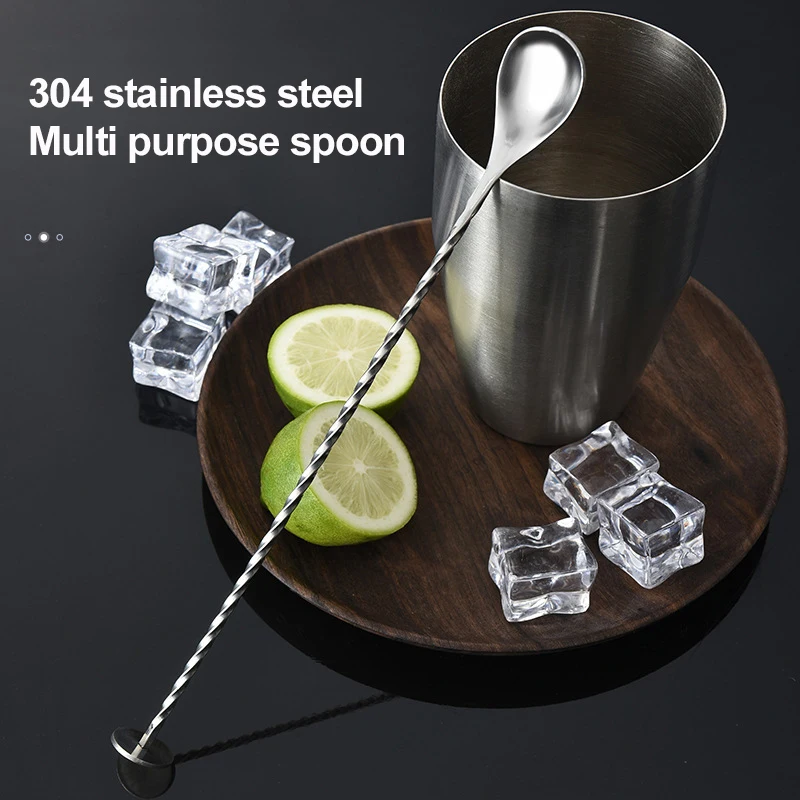 Stainless Steel Mixing Spoon Long Handle Stirring Spoon Drink Stirrers Cocktail Spoons Spiral Pattern Bar Cocktail Shaker Spoon images - 6