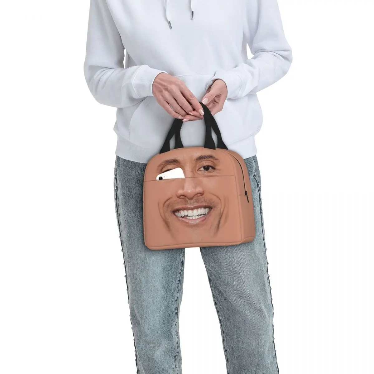 The Rock Face Insulated Lunch Bag Thermal Bag Reusable Dwayne American Actor Johnson High Capacity Lunch Box Tote Girl Boy Beach