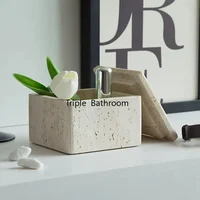 Natural Cave Stone Bathroom Cotton Swab Storage Box Retro Travertine Jewelry Perfume Storage Container Home Accessories 2