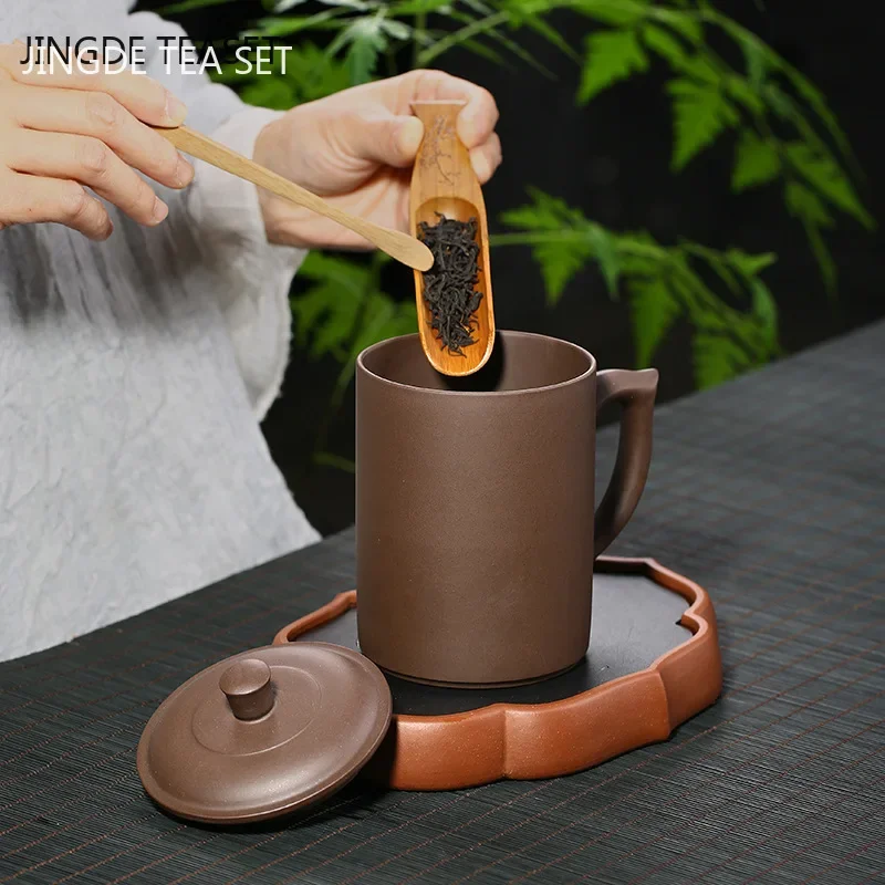 Large capacity 500ml Yixing Handmade Purple Clay Pu'er Teacup With Cover Office Water Travel Portable Tea Cups Household Tea Set