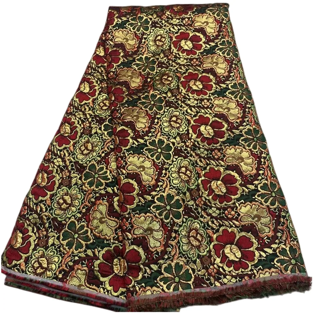 

African Jacquard Fabric Brocade Lace Cloth Floral Damask Nigerian Gilding Material Brocard Tissu 5 Yards For Bride Dress G3-31