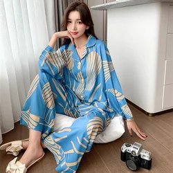 QWEEK Sleepwear Women's Pajamas Fashion Printed Pijama Oversized Loose Pyjamas Large Size Spring Autumn Trouser Suits Female Set