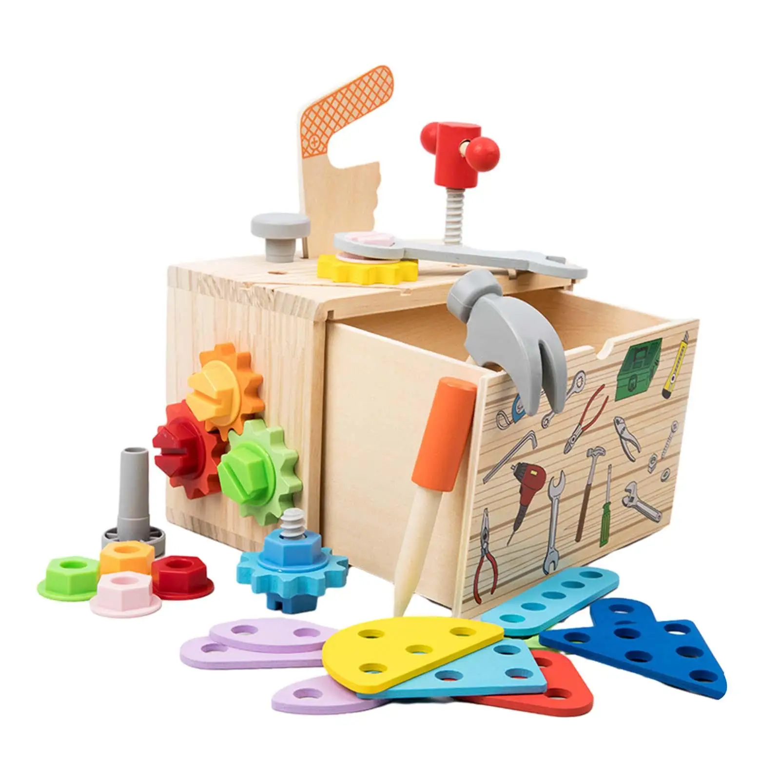 

Wooden Toolbox Toy Playset Durable Children Repair Play Tool Set for Christmas 2 3 4 5 Years Old New Year Girls Boys Toddlers