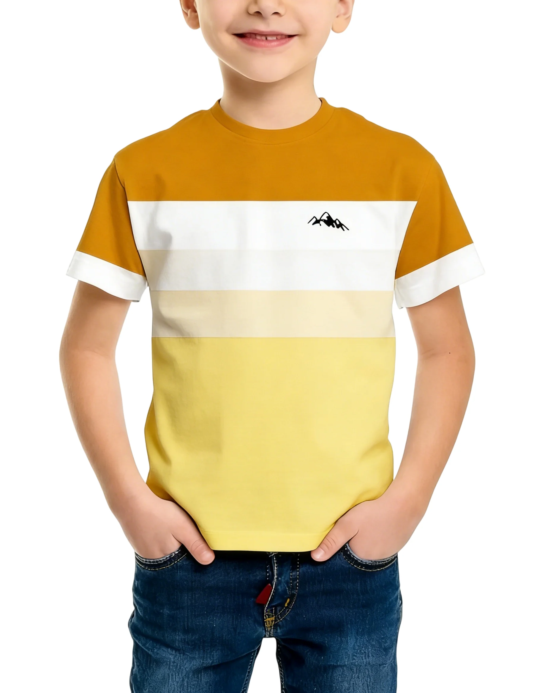 New Striped Short-sleeve T-shirt for Boys and Girls, Summer Colour-block Casual Top, Versatile Basic Shirt for Older Children