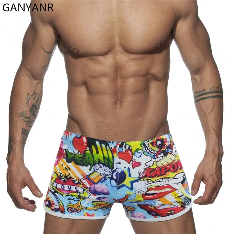 

GANYANR Swimming Trunks Swimwear Men Shorts Swimsuit Swim Brief Boardshorts Surf Wear Bathing Suit quick dry Beach Pool sexy new