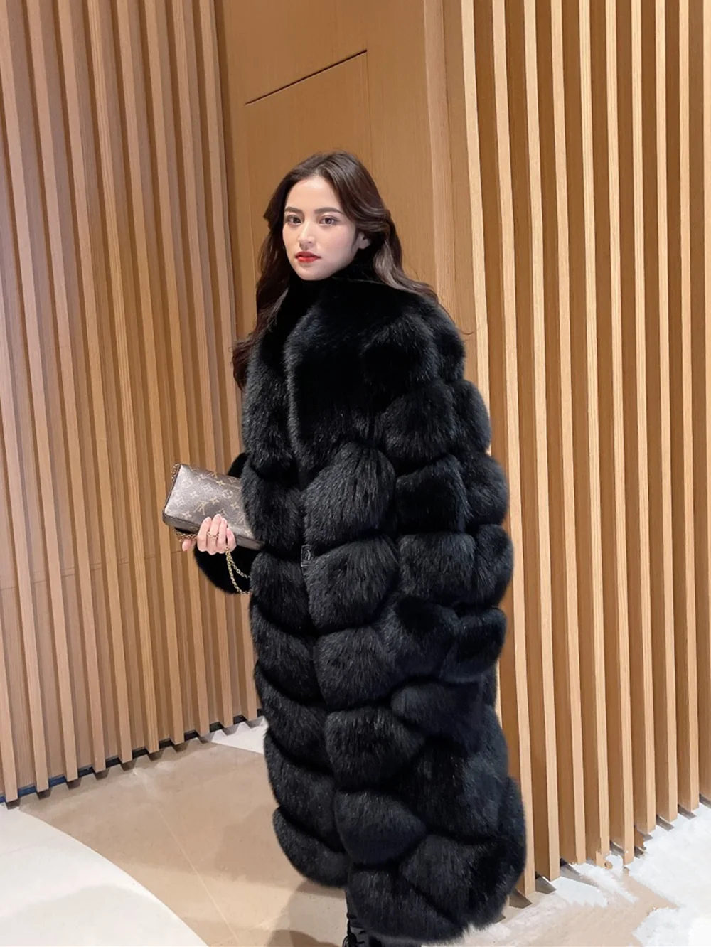 

Real Fox Fur Coat With Collar Women Beige Luxury Plus Size Winter Full Sleeves Female Black White Cropped Fox Jackets