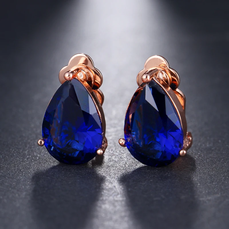 Ear Clip Earrings Clip Earrings Ear Clip Fashion Water Drop Cubic Zirconia With Elegant Blue Stone For Punk Girl Party Gift