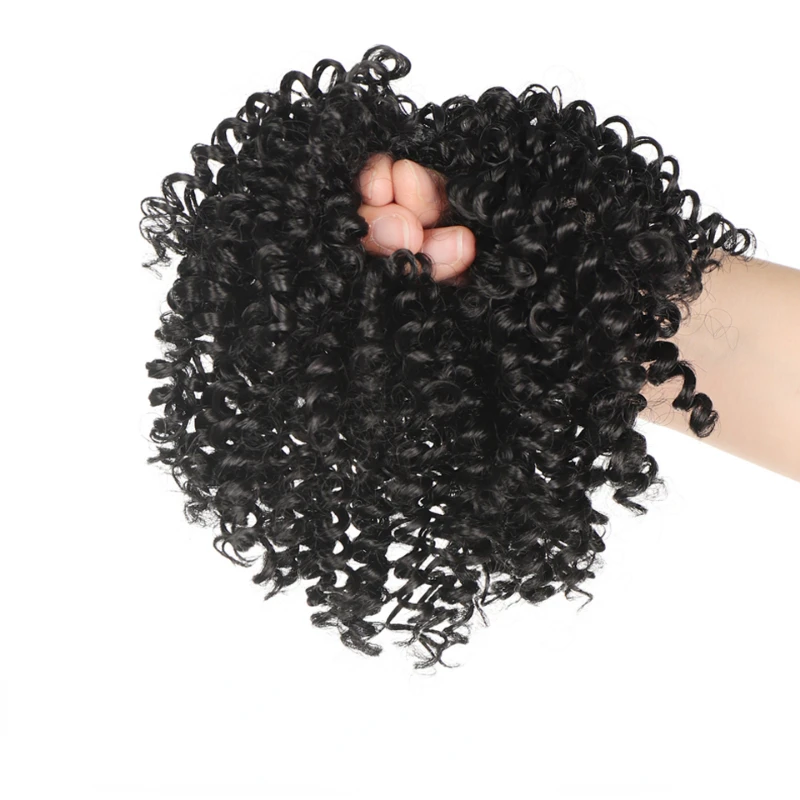 Synthetic Afro Puff Kinky Curly Chignon Elastic Chignons Hairpiece Heat Resistant Hair Extensions For Women Gray Black