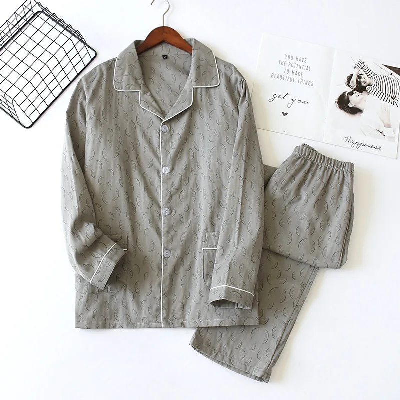 Men's Pajamas Winter Long Sleeved Pants Pure Cotton Simple Home Service Suit Autumn Sleepcoat Men Sleepwear homewear