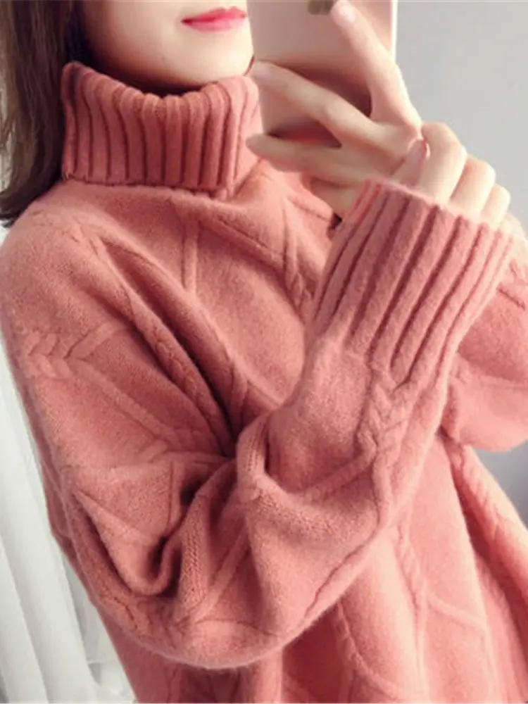 

2023 Autumn And Winter New Sweater Female Korean Version Loose Fashion Style Wild Mid-Length High Neck Knitted Bottoming Shirt