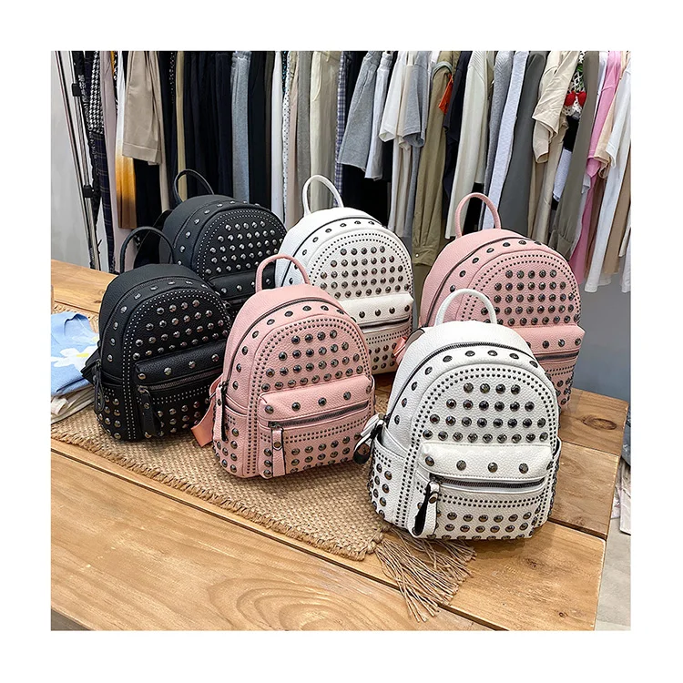 

Newest Rivet Ladies Designer Softback Backpacks Leisure Women School Daypack Trendy Knapsack for Teenager Girls