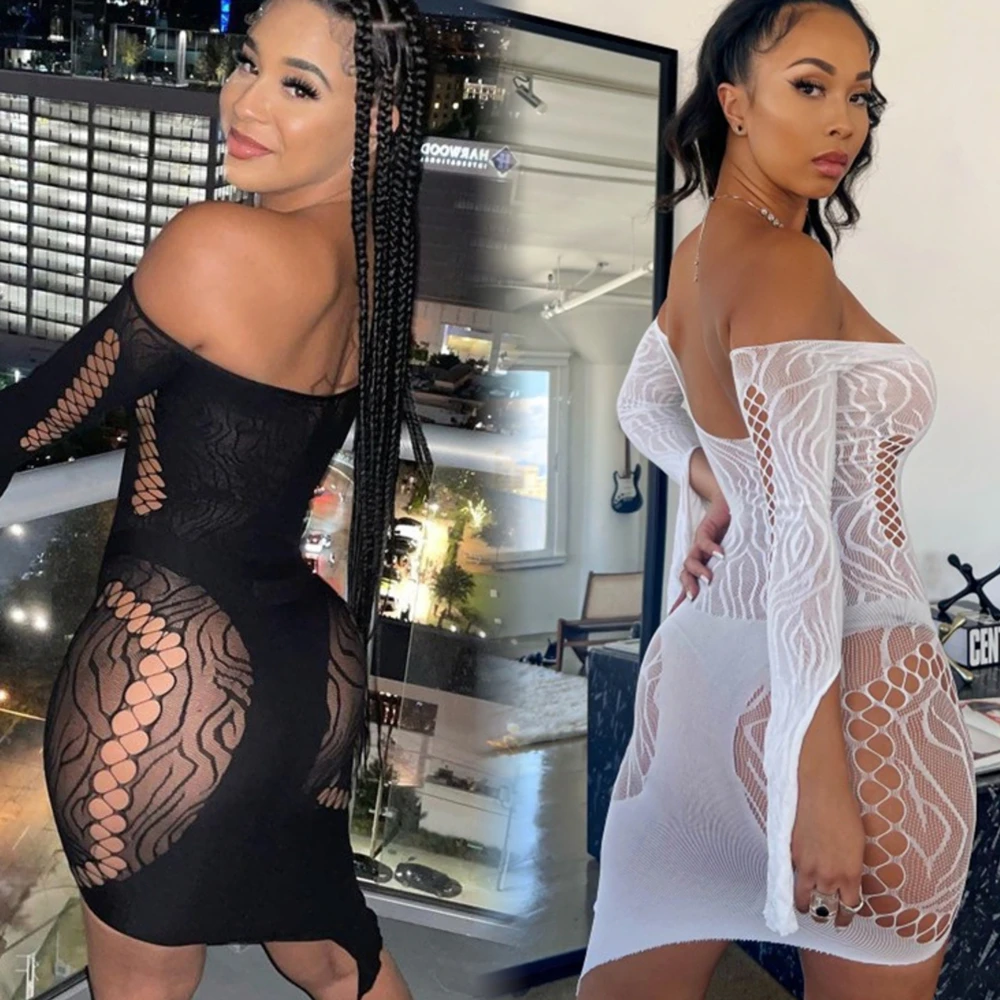 

2024 Hot Women's Sexy Fishnet Hollow Out See Through Bodycon Dress Ladies Erotic Mesh Short Skirt Female Fashion Mini Dresses