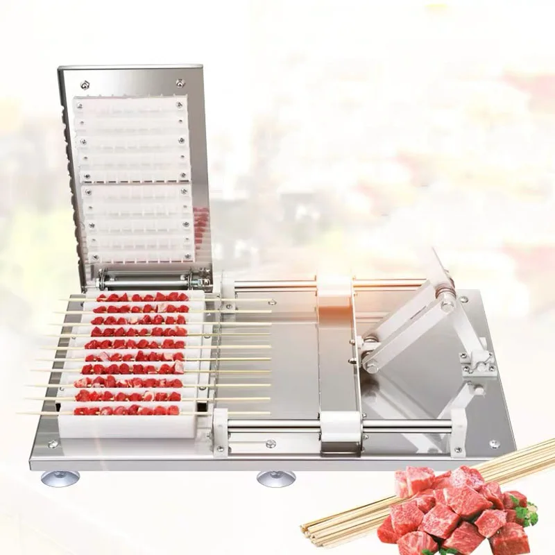 Manual Satay Skewer Machine BBQ Stainless Steel Mutton Kebab Lamb Skewer Tools Doner Kebab Meat Wear String Machine 6