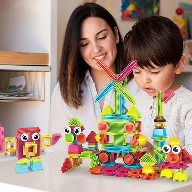 Building Blocks Toys Building Block Children&rsquo;s Bristle Shape Intellectual Modeling Interactive Parent-Child Assembly Diy Educational Brick Toy