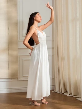 Elegant Maternity Maxi Dress Sleeveless Ruched Empire Waist Pregnancy Gown for Baby Shower Photoshoot Summer Clothes 5