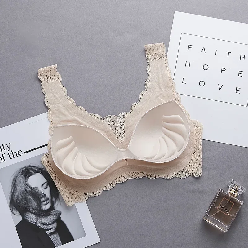 Elegant Seamless Lace Bra with Pads - Breathable Lingerie
