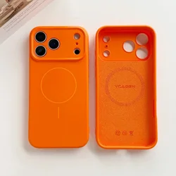Premium Liquid Soft Silicone Magnetic Case with MagSafe Wireless Charging Compatibility for iPhone 17 Pro (Orange)