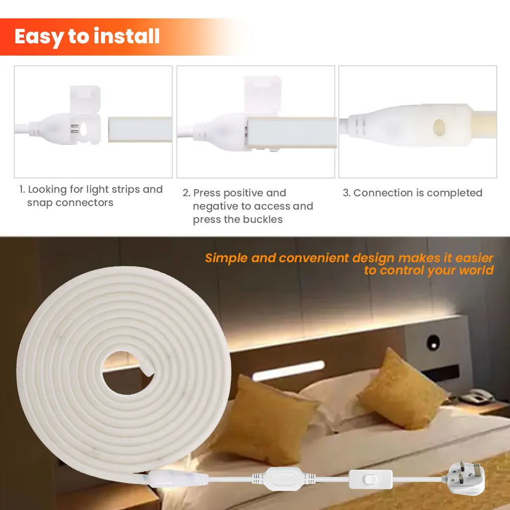 1/35M 높은 밝은 COB LED 스트립 빛 220V 288Leds/m EU/UK 플러그 방수 실리콘 네온 스트립 FOB LED 테이프 침실 주방